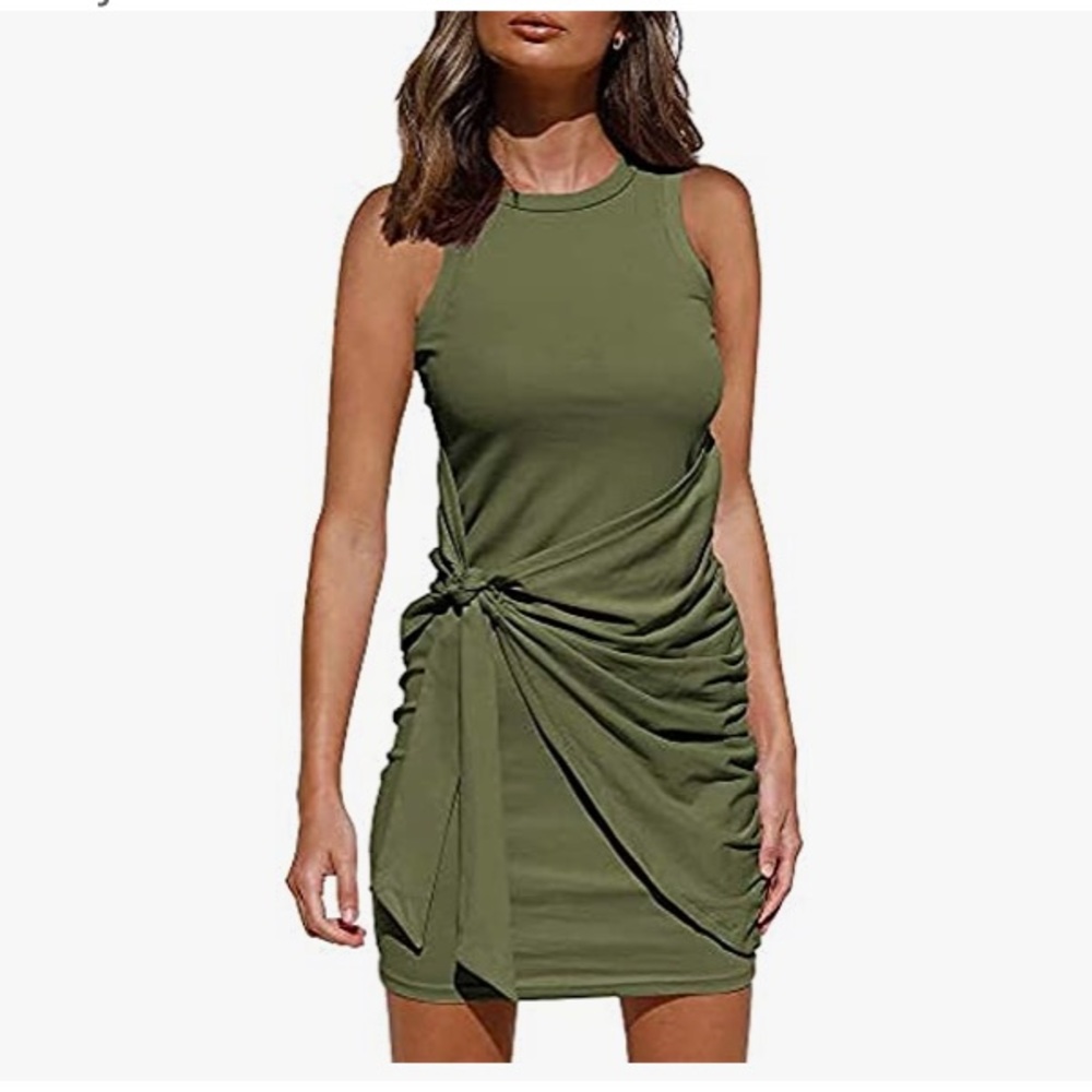 Womens Sleeveless Dress Tie Waist Ruched Bodycon Mini Dress-BRAND NEW IN PACKAGE
